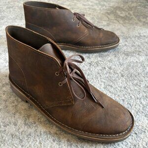 Clarks Men's Buschacre leather chukka boots distressed brown sz US 10 | EU 43